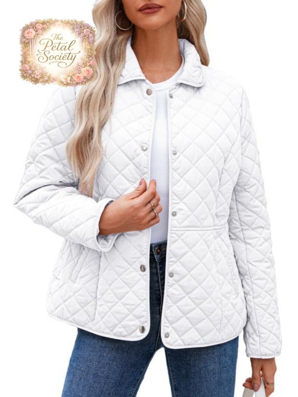 Quilted Puffer Jacket Button Down Snap Front Diamond Texture Long Sleeve Coat
